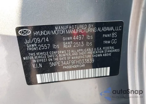 2015 Hyundai Sonata Sport z USA, uszkodzony, nr VIN 5NPE34AF9FH033839